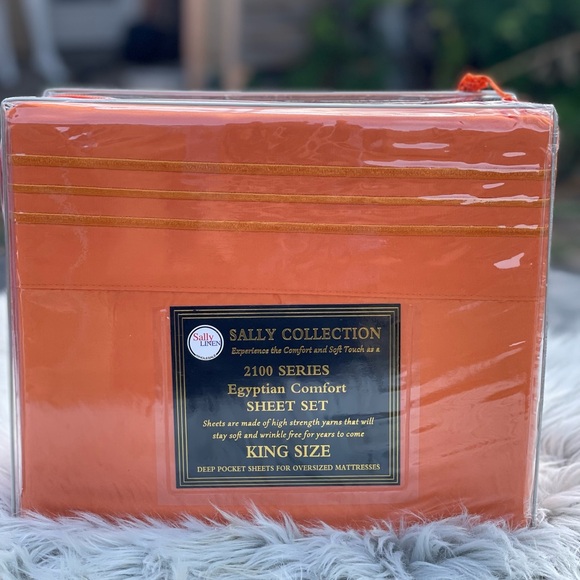 New King size bedding sheet set deep pocket 4PCS Orange color - Picture 5 of 5